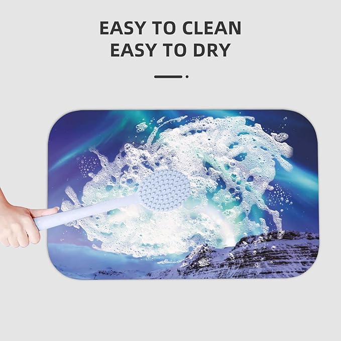 Bathroom Floor Mat, Winter Diatomaceous Mat, Aurora Borealis at Kirkjufell Iceland Natural, 31.4" W x 19.6" L, for Home, Office, Sink,Multicolor