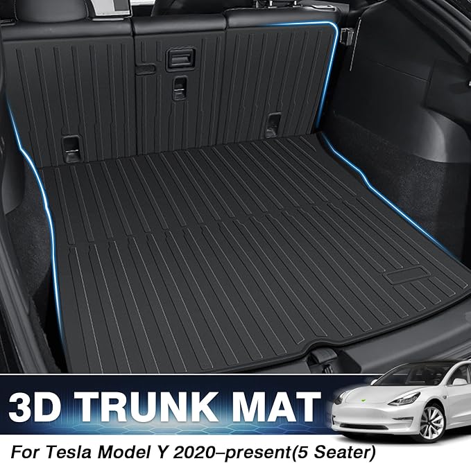 KUST Custom Fit Trunk Mat for 2020-2024 2025 Tesla Model Y Accessories 5 Seater (Not for 7 Seat or Juniper) Cargo Mat Liner Back Seat Protector All Weather Protection Black