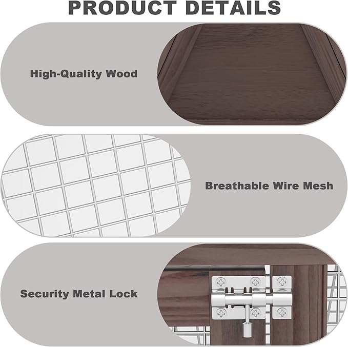 Small Chicken Coop, Rabbit Hutch Outdoor, Wooden Triangle Rabbit Cage with 2 Door & Poultry Run, Portable Bunny Hutch for Chicken, Rabbit, Guinea Pigs, Hedgehog, Small Animals (Rustic Brown)