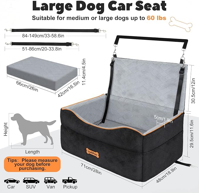 Dog Car Seat for Dog Under 50Lbs Medium or 2 Small Dogs Under 25Lbs | Booster Car Seat, Waterproof Cars Pet Bed with Thick Cushion & Safety Leash, Removable Pet Cars Seats for Travel