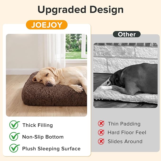 JOEJOY Large Dog Bed Crate Pad, Deluxe Plush Washable Dog Beds Fulffy Soft Kennel Pad Anti-Slip Pet Sleeping Mat for Extra Large Medium Small Dogs, 40" x 27", Brown