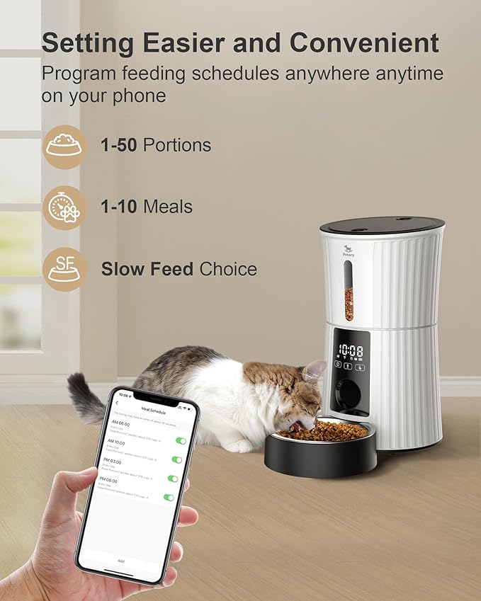 WiFi Automatic Cat Feeder - 4L Dry Food Dispenser for Cats and Dogs | App Control, 10 Meals Daily, Dual Power Supply, 10-Second Voice Recorder, with Desiccant Bag