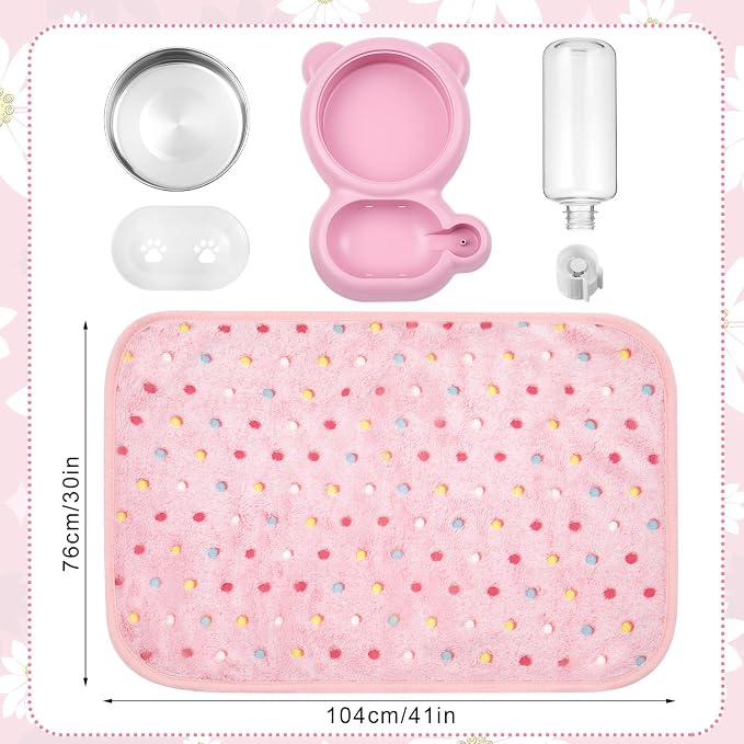 BreezeHug Cat Tent Bed with Bowl Water Dispenser Washable Cushion Blanket, Pink Princess Indoor Pet House Small Dog Bed Puppy Nest for Kitten Teacup Chihuahua Yorkie Maltese, 13.78 x 13.78 x 13.78 in