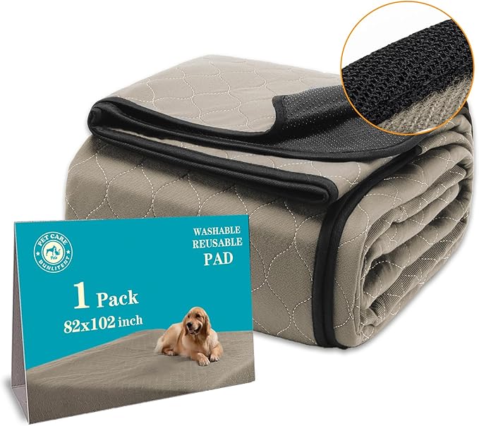Bunlitent Extra Large Washable Pee Pads for Dogs, 82" x 102", Brown, 1 Pack | Reusable, Quick Dry, Anti-Slip, Waterproof, Whelping Pads, For Puppy, Senior Dog, Incontinence, For Dog Playpen, Crate, Car