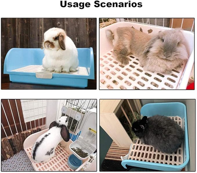 Amakunft 17"x13" Extra Large Rabbit Litter Box with 10PCS Pee Pads, High Sided Plastic Bunny Rat Ferret Litter Box with Removable Grid, Indoor Guinea Pig Jumbo Corner Litter Pan for Small Animal Cage