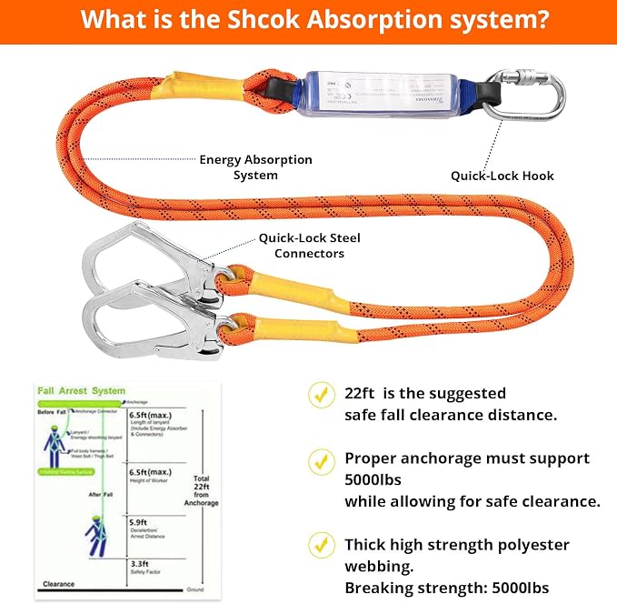TT TRSMIMA Safety Harness Fall Protection Kit: Full Body Roofing harnesses | Men Construction Harness Kit with Shock Absorbing Lanyard - Updated Paded for Roof Work