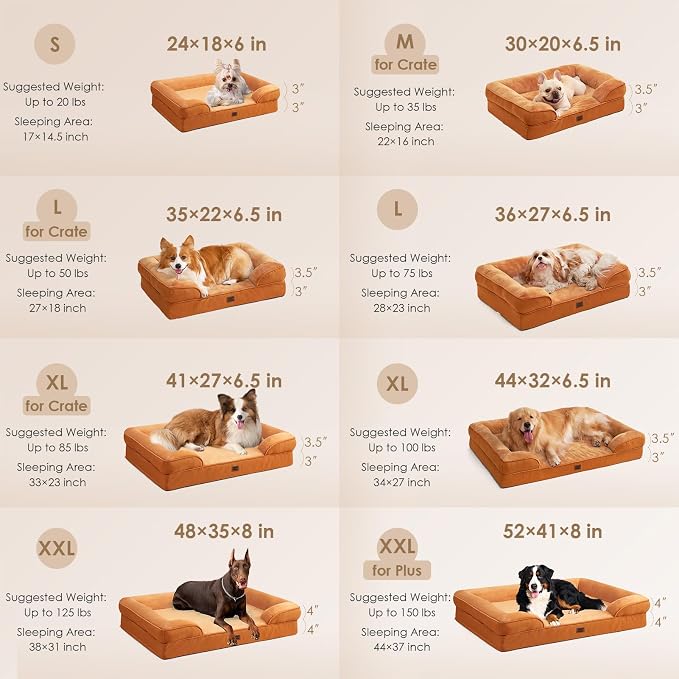EHEYCIGA Orthopedic Dog Beds Large Sized Dog, Waterproof Washable Pet Bed | Non-Slip Bottom and Egg-Crate Memory Foam XL Dog Couch Bed with Washable Removable Cover, Pumpkin Orange, 41Inch