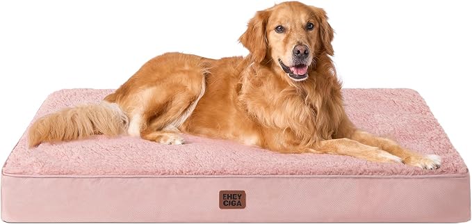 EHEYCIGA Orthopedic Dog Bed Large with Removable Washable Cover, 44IN Pink | Egg Crate Foam Support, Durable Oxford fabric, Non-Slip Bottom, Machine Washable, Soft Waterproof Plush Pet Bed Mat For Crate