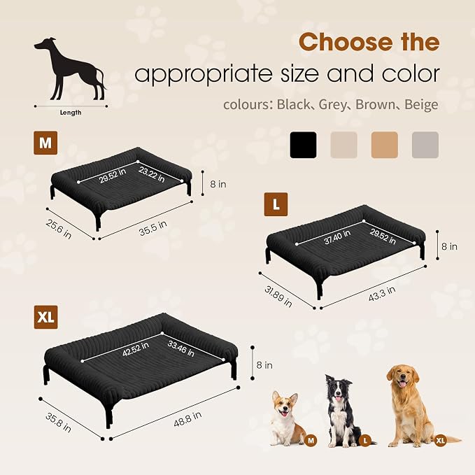 Czpalo Elevated Dog Bed with Removable Bolster Cushion Mat, Raised Pet Cot for Medium Sized Dog with Breathable & Washable Mesh, Indoor & Outdoor Pet Hammock with Skid-Resistant Feet.