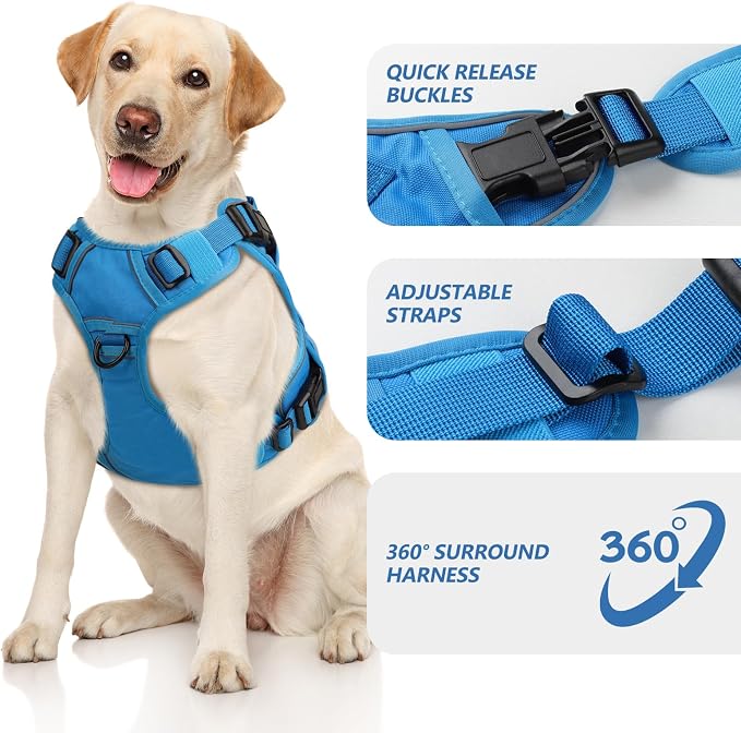 WINGOIN Blue Tactical Dog Harness for Medium Size Dogs,No Pull Dog Harness | Heavy Duty with Handle,Adjustable Reflective,Military K9 Pet Vest,for Pitbull Female Male,for Walking Hiking Hunting