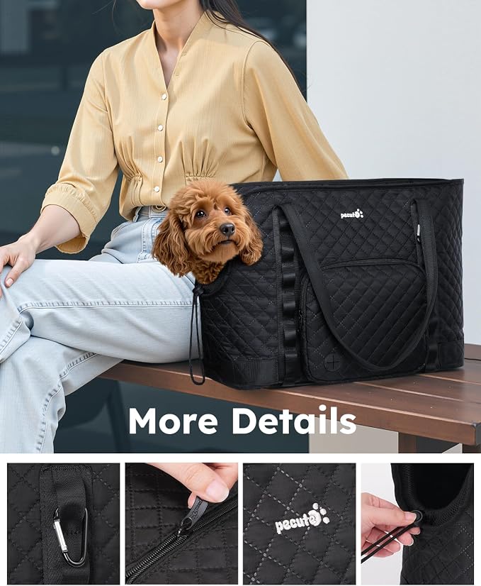 Pecute Dog Purse Carrier, Dog Carrier with Pockets for Small Dogs,XL,Black | Breathable,Foldable,Large Pocket,Built-in safety Rope,Machine washable,Under 13 Lbs
