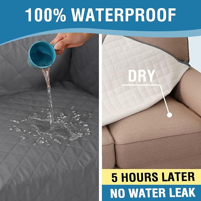 H.VERSAILTEX Couch Cover for 3 Cushion Couch Sofa Cover for Dogs 100% Waterproof Furniture Protector Cover with Elastic Straps for Pet Cat(Sofa, Rocket Gray)