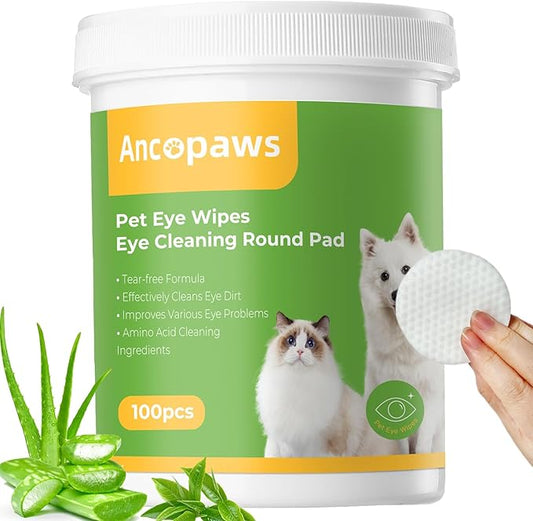 Hypoallergenic Eye Wipes for Dogs & Cats - Tear Stain Remover & Cleaner - Gently Removes Discharge, Crust, Mucus, Debris - Pet Cleaning Deodorizing Wipes for Wrinkle & Face - Natural, Unscent (100 Ct)