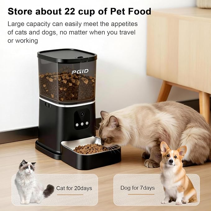 Automatic Cat Feeder with 4K Camera,2.4G Auto Dog Feeder w Night Vision,Pet Feeder w2-Way Audio,Timed Cat Feeders for Dry Food,Dogs Food Dispenser w APP Control 5L