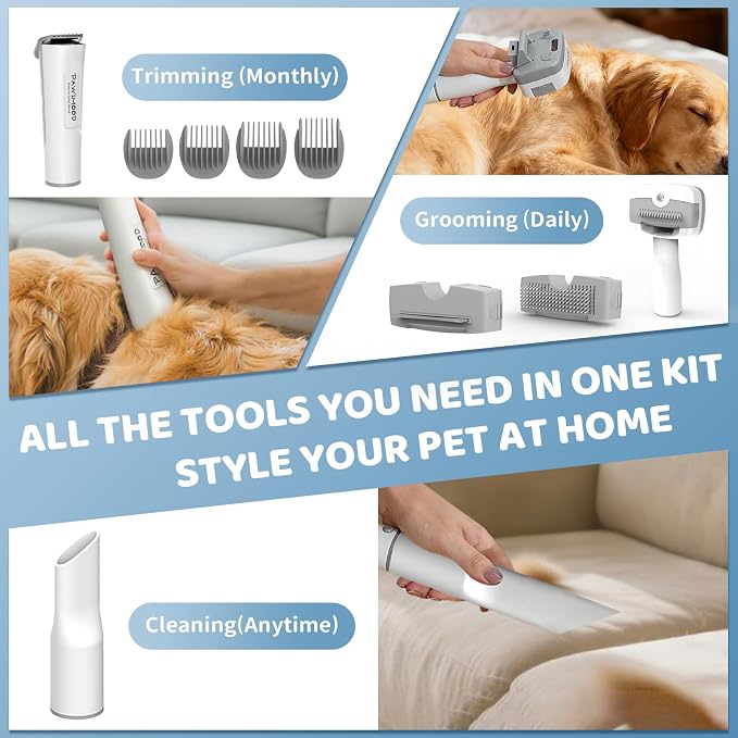 Dog Grooming Vacuum,6-in-1 Pet Grooming Kit,13000Pa,2L Dust Cup | Low Noise <55dB, Steam Brush for Shedding, Clipper & Grooming Kit, Professional for Dogs Cats, Home Cleaning Use