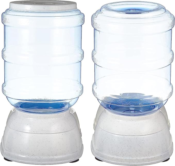 Amazon Basics Automatic Pet Water Dispenser and Gravity Food Feeder Set for Cat and Dog, Easy to Clean, 152fl.oz food feeder, 135.3fl.oz water dispenser, Small, Pack of 2