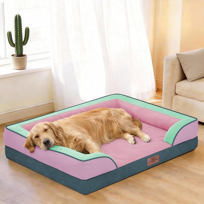 Comfort Expression Orthopedic Dog Bed for Extra Large Dogs with Bolster | Waterproof Dog Couch Bed with Washable Cover & Non-Slip Bottom, Supportive Egg Crate Foam XL Pet Bed, 45x35 Inch