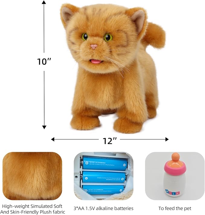 CU-MATE Plush Interactive Simulation Dog-Realistic Puppy Electronic Toy Dog Cat with Walking/Barking/Wagging Tail/Talking-Like Real Robotic Present (Electric Orange cat)
