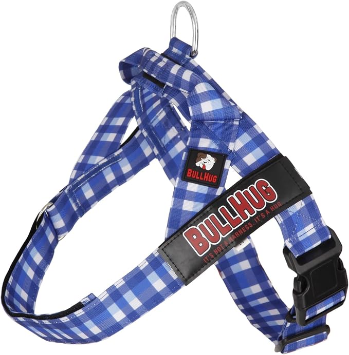 Adjustable Dog Harness– No Pull, No Choke – for English Bulldogs, French Bulldogs, Pugs & Broad-Chested Breeds – Easy, Safe Walks (BLUEWHITE, Medium)