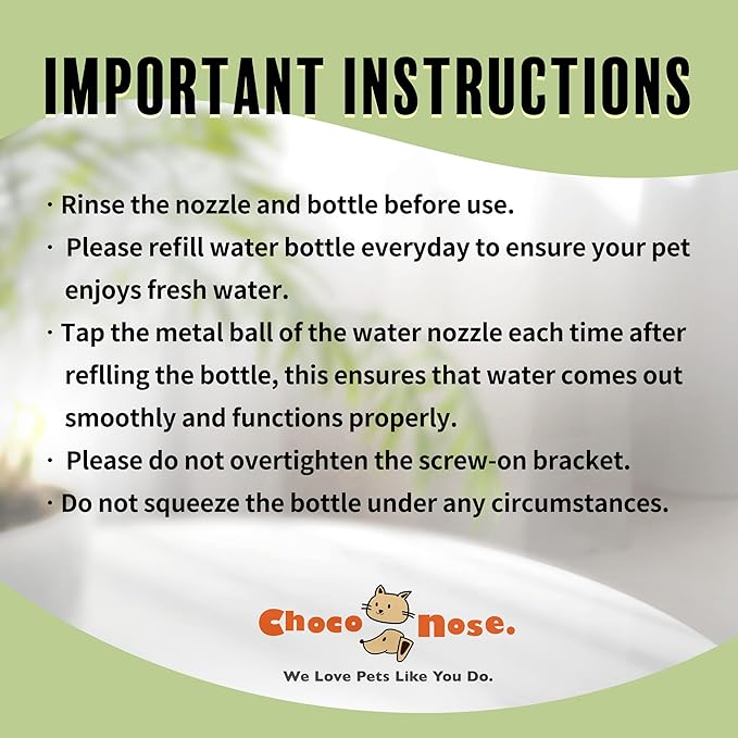 Choco Nose No-Drip Small Animal Water Bottle - Leak-Proof Patented Nozzle Helps Prevent Cage Mess & Wet Bedding - Hamster, Hedgehog, Mouse, Glider, Gerbil - BPA Free, Cage Mount, 10.2 fl oz (C125)