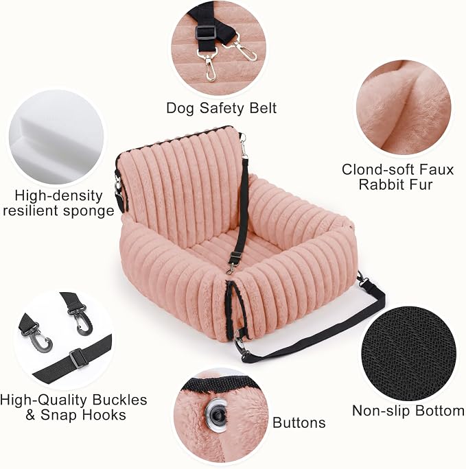 MIXJOY Dog Car Seat for Small/Medium Dogs up to 25 lbs, Multi-Functional Dog Carrier for Car with Detachable Washable Cover, Pet Travel Bed with Clip-On Safety Leash, Pink