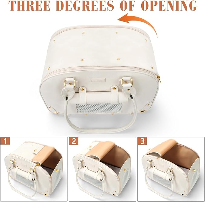Dog Carrier Purse, Pet Carrier, Foldable Waterproof Premium Leather Pet Travel Portable Bag for Cat and Small Dog Home & Outdoor Small Beige