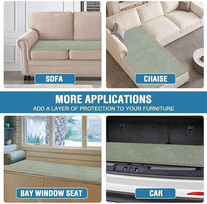 H.VERSAILTEX Plush Chenille Couch Cover for 3 Cushion Couch Anti Slip Washable Sofa Slipcovers Soft and Durable Furniture Protector for Dogs Cats Kids (27.5" x 59", Sea Foam)
