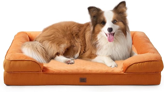 EHEYCIGA Orthopedic Dog Beds Large Sized Dog, Waterproof Washable Pet Bed | Non-Slip Bottom and Egg-Crate Memory Foam XL Dog Couch Bed with Washable Removable Cover, Pumpkin Orange, 41Inch