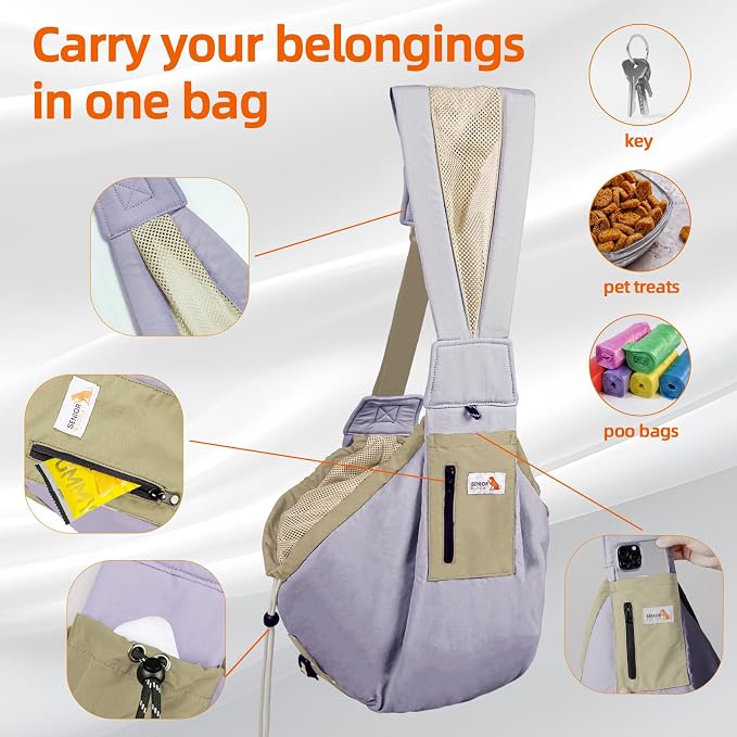 Dog Carrier Sling, Dog Carriers for Small Dogs Up to 20lbs, Purple | Puppy Sling, Cross Body Carrying Bag, Soft Front Pouch, Adjustable Shoulder Strap, Breathable Mesh Pet Backpack for Hiking