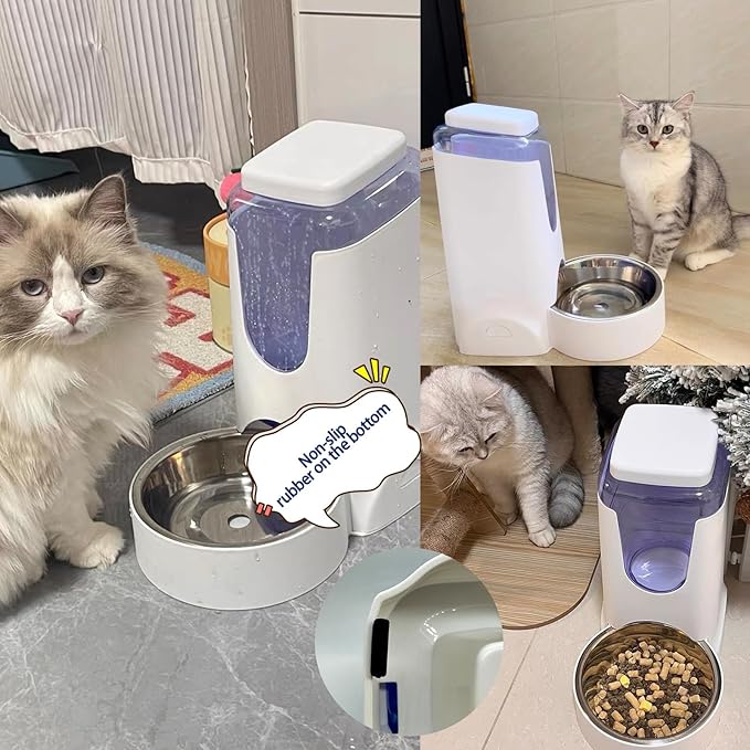 Distributeur automatique de nourriture et d'eau Hamiledyi Pets 2,8 L et 4 L avec gamelle en acier inoxydable pour chiens et chats de taille moyenne et grande (blanc)