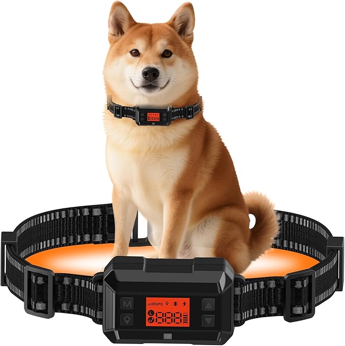 GPS Dog Collar Fence. IPX7 Waterproof Perimeter Dog Collar. 33-999yard Adjustable Range. Vibration and Electric Shock Collar for Dogs.Wireless Dog Fence Outdoor for Yard & Indoor Use