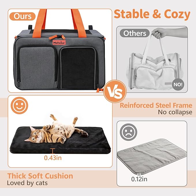Soft Sided Cat Pet Dog Carrier, Large Airline Approved Travel Bag | Top Loading Breathable Mesh, Foldable Expandable Design, Fits Kittens & Puppies Up to 15 Lbs, Comfy for Transport Scenarios