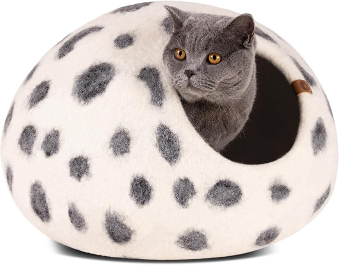Cat Cave – Premium Felt Cat Bed Enclosure for Indoor Cats, Handmade Merino Wool (Snow Leopard, Large)