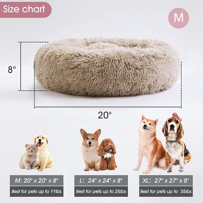 Western Home Calming Donut Cat Bed Small Dog Bed Washable,20" Brown | Fluffy Faux Fur Round Cuddler,Anti-Anxiety,Anti-Slip Bottom,Self-Warming Pet Bed for Small Dog&Kitten&Puppy,Up to 12 LBS