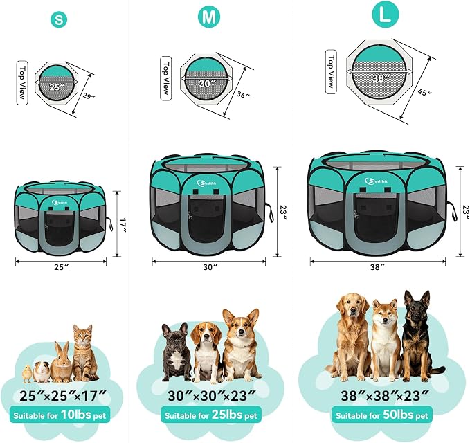 Siedihit Playpen for Middle Dog Cat, Dogs Tent Crate Cage Indoor | Outdoor, Portable Pop Up Dog Kennel with Carrying Bag for Rabbits(Green, Medium)