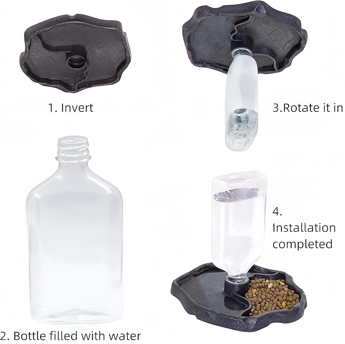 17oz 2 in 1 Terrarium Tank Reptile Food Feeders Bowl, Water Feeder Automatic Water Dispenser Waterer Feeding Accessories, for Geckos Lizards Turtle Bearded Dragons (Dark Brown)