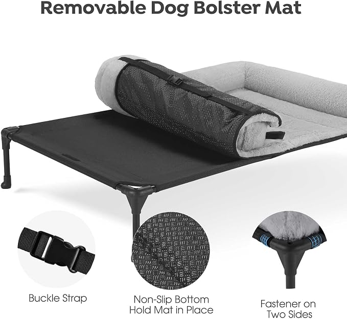 Veehoo Orthopedic Elevated Dog Bed with Fluffy Plush Bolster Cushion, Indoor Raised Dog Beds for Large Dogs, Soft Pet Sofa Cot with Removable Washable Mat, No-Slip Feet, 32 x 25 inches, Grey