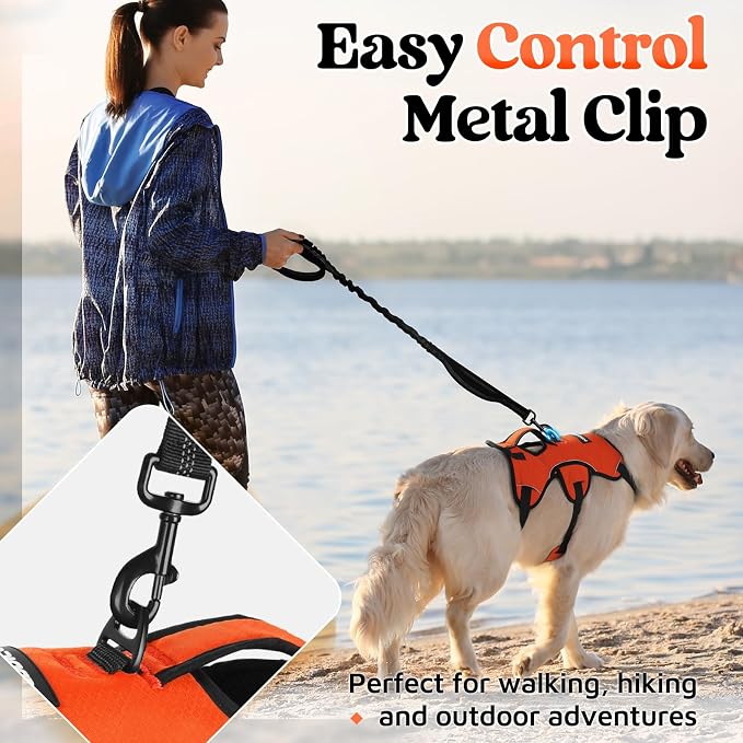 rabbitgoo Escape Proof Dog Harness for X-Large, No Pull with Lift Handle | No Escape, Full Soft Padded, Reflective Adjustable Vest, Leash Clip for Walking Hiking Training, Orange, X-Large