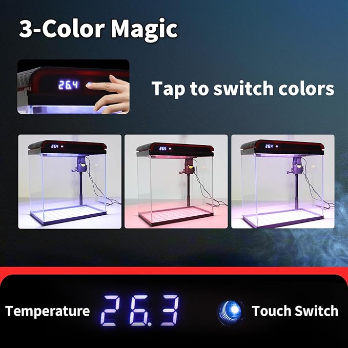 Glass 5 Gallon Fish Tank Aquarium - Smart Self-Cleaning Starter Kit with 3-Color LED Light, Ultra Quiet Pump & Filter, Temperature Monitoring for Betta Fish and Shrimp