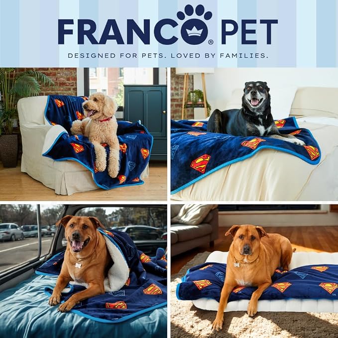 Superman DC Comics Waterproof Dog Bed Cover, XL 60x80 Pet Blanket for Furniture Bed Couch Sofa, (Officially Licensed) by Franco
