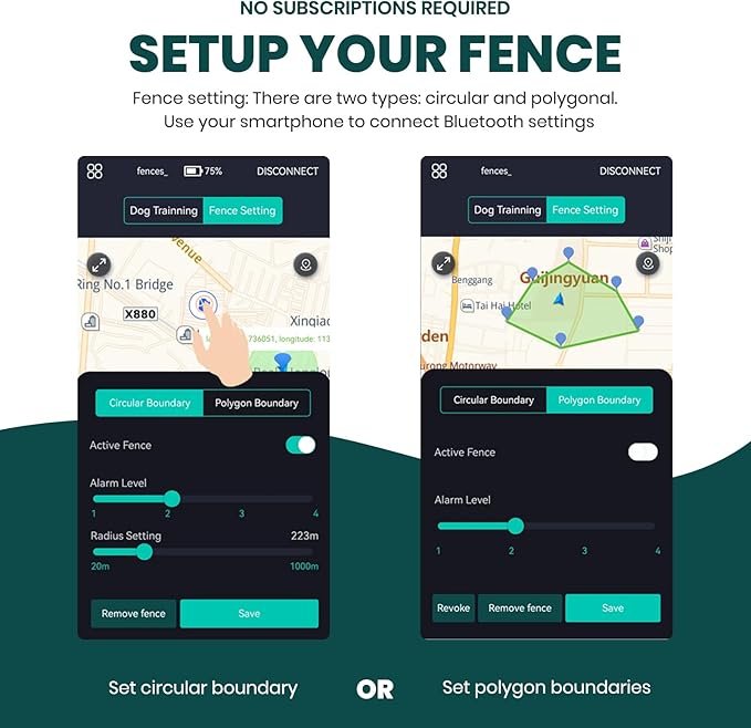 GPS Wireless Dog Fence with Free App, Electric Fence System with Training Collar, Portable Fence for Outdoor Use, Rechargeable Waterproof, Adjustable Pet Containment System for Outdoor Use