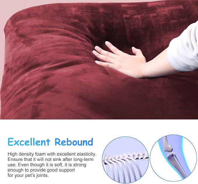 Magic Dog Super Soft Extra Large Dog Bed, 47 Inches Jumbo Orthopedic Foam Pet Beds with Anti Slip Bottom, Dog Sleeping Mattress with Removable and Washable Cover, Burgundy XL