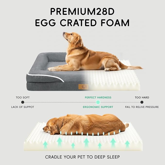 Homemate Dog Bed Large Sized Dog: 36"x27" Orthopedic Pet Bed with Toy | Large Dogs Bed with Non-Slip Botton & Removable Washable Cover Cat Bed Sofa L Outdoor Crate Pad Couch Dark Grey
