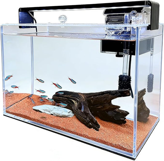 3.2 Gallon Fish Tank, Nano Nature Aquarium,Small Aquarium Starter Kit,Ultra-Clear Rimless Desktop Small Aquarium with Filter,Light,Rainforest Sand,Rock for Betta,Shrimp,Goldfish,Clear Glass