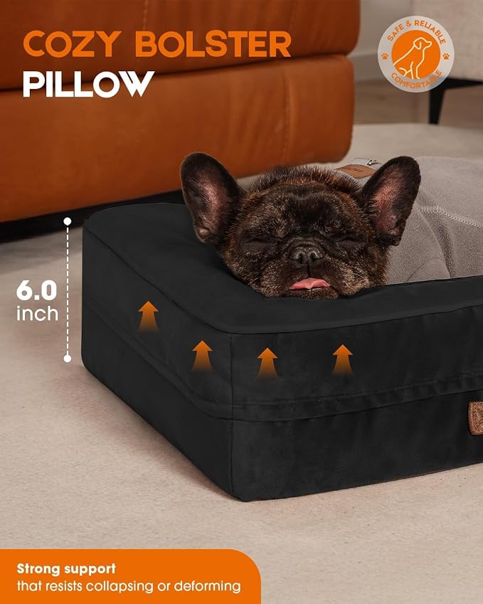 Upvilla Orthopedic Dog Bed, Four-Sided Small Dog Sofa, Washable Cover Black | Removable Waterproof Dog Bed Cover, Egg-Crate Orthopedic Foam, Built-In Carry Handle, Indoor Small Pet Beds, Cat Beds