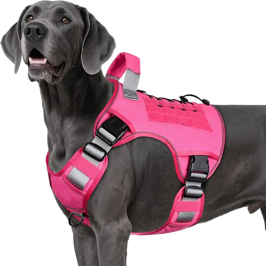 WINGOIN Pink Tactical Dog Harness for Extra Large Dogs,No Pull Dog Harness | Heavy Duty with Handle,Adjustable Reflective,Military K9 Style,Big Size Dog Vest,for Great Danen,for Walking Running Hunting