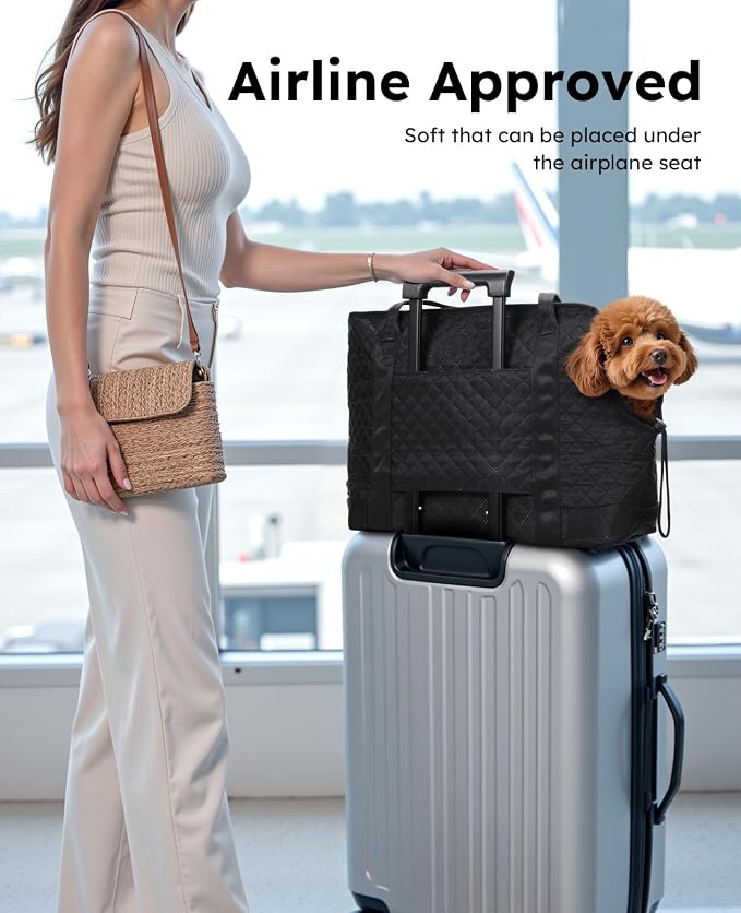 Pecute Dog Purse Carrier, Dog Carrier with Pockets for Small Dogs,XL,Black | Breathable,Foldable,Large Pocket,Built-in safety Rope,Machine washable,Under 13 Lbs
