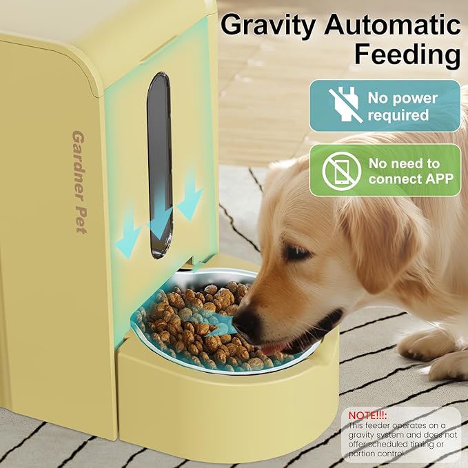 Distributeur automatique de nourriture et d'eau 2-en-1 Gardner Pet, capacité de 3 litres*2, pour chats et chiens, sans BPA, gamelle d'eau en acier inoxydable pour chiens, chats, lapins, chiots (jaune)