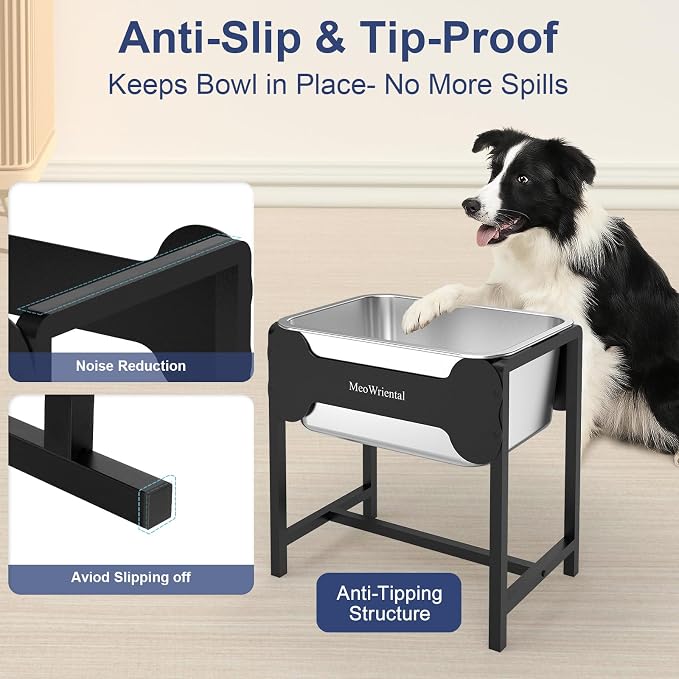 2.5 Gallon Elevated Dog Water Bowl for Large Breeds, 14.2" Tall Raised Stainless Steel Large Dog Water Bowl with Full Metal Stand for Relief Joint Pressure, Tip-Proof, Easy to Clean, Indoor & Outdoor
