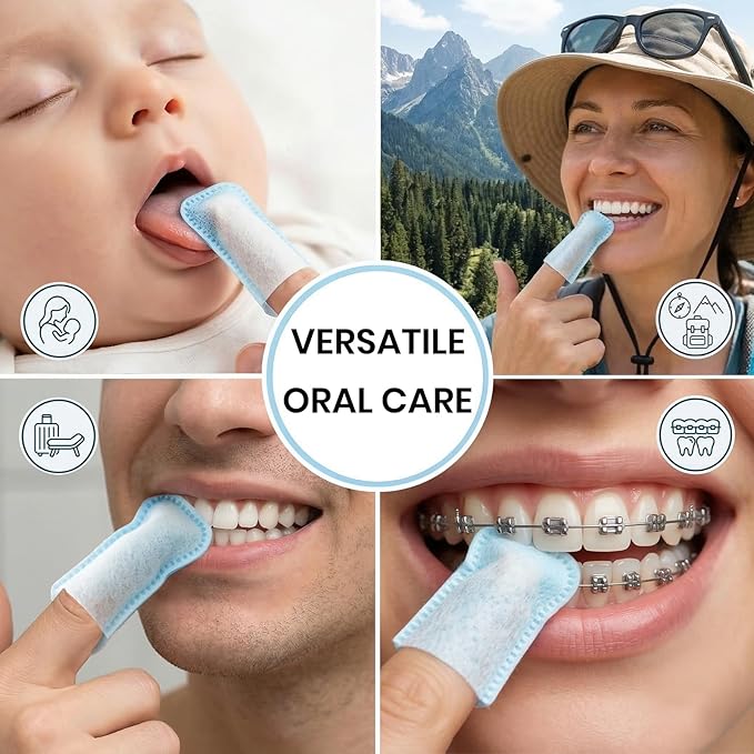 150pcs Disposable Textured Teeth Wipes Finger Brush Oral Brush Ups, Deep Cleaning Dental Wipes, Individually Wrapped, Mint Flavor, No Water Needed, Remove Stains from Coffee Tea Wine, Ideal for Travel